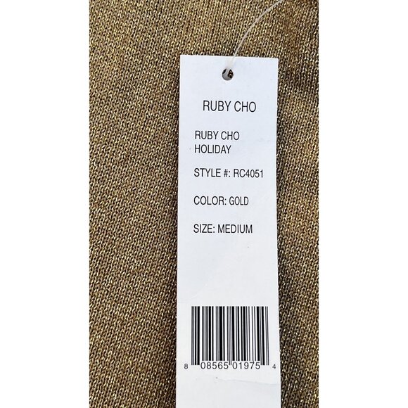 Ruby Cho Sleeveless Shimmer Gold Holiday Top RC4051 Size M Silk Blend NWT - Picture 6 of 13
